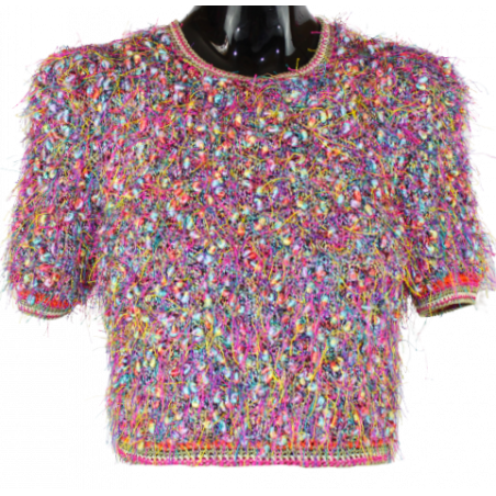 Pull court tricoté multicolore Vintage femme Anny Blatt - T - 36/38