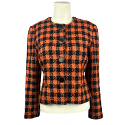 Veste de tailleur en laine orange et noir femme - T - 40