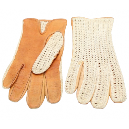 Paire de gants en cuir et crochets Vintage - T - M