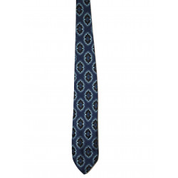 Cravate en soie bleue imprimée Edmond Vintage