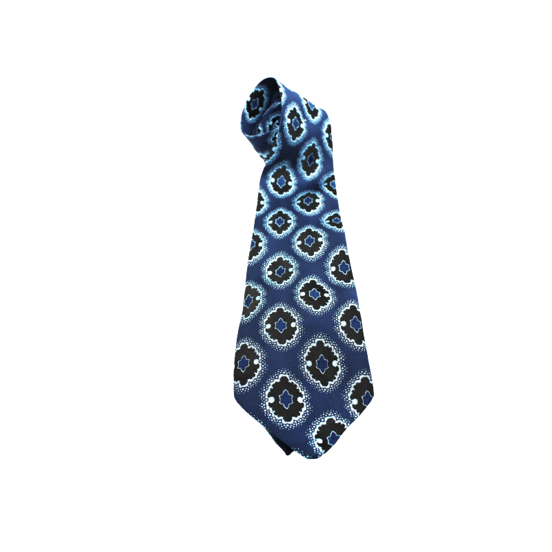 Cravate en soie bleue imprimée Edmond Vintage