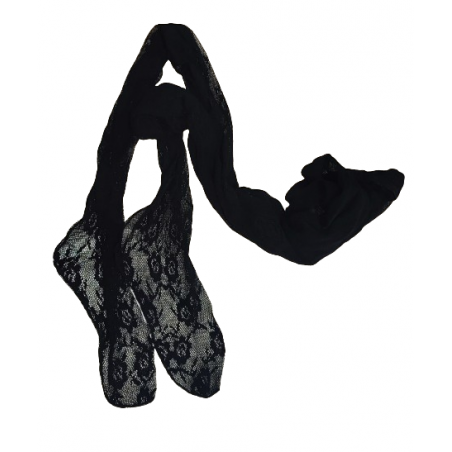 Collant Yves Saint Laurent noir nylon fantaisie fleurs - T - 38